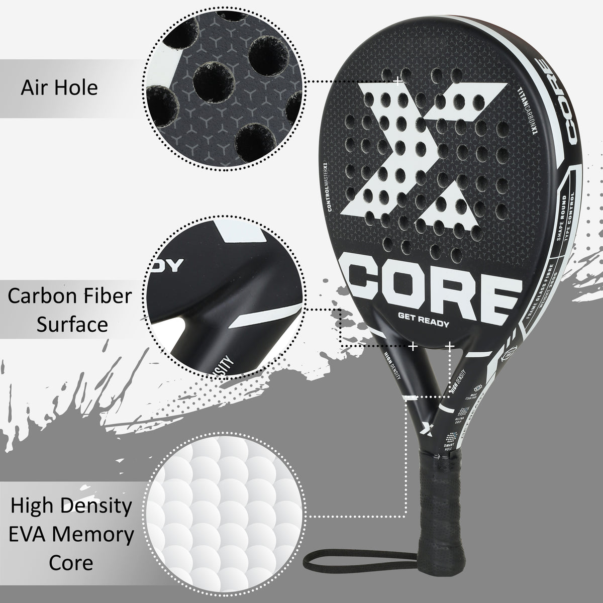 SportsBlue fibre and Carbon mix surface Padel Racket |Core-Series Tenn